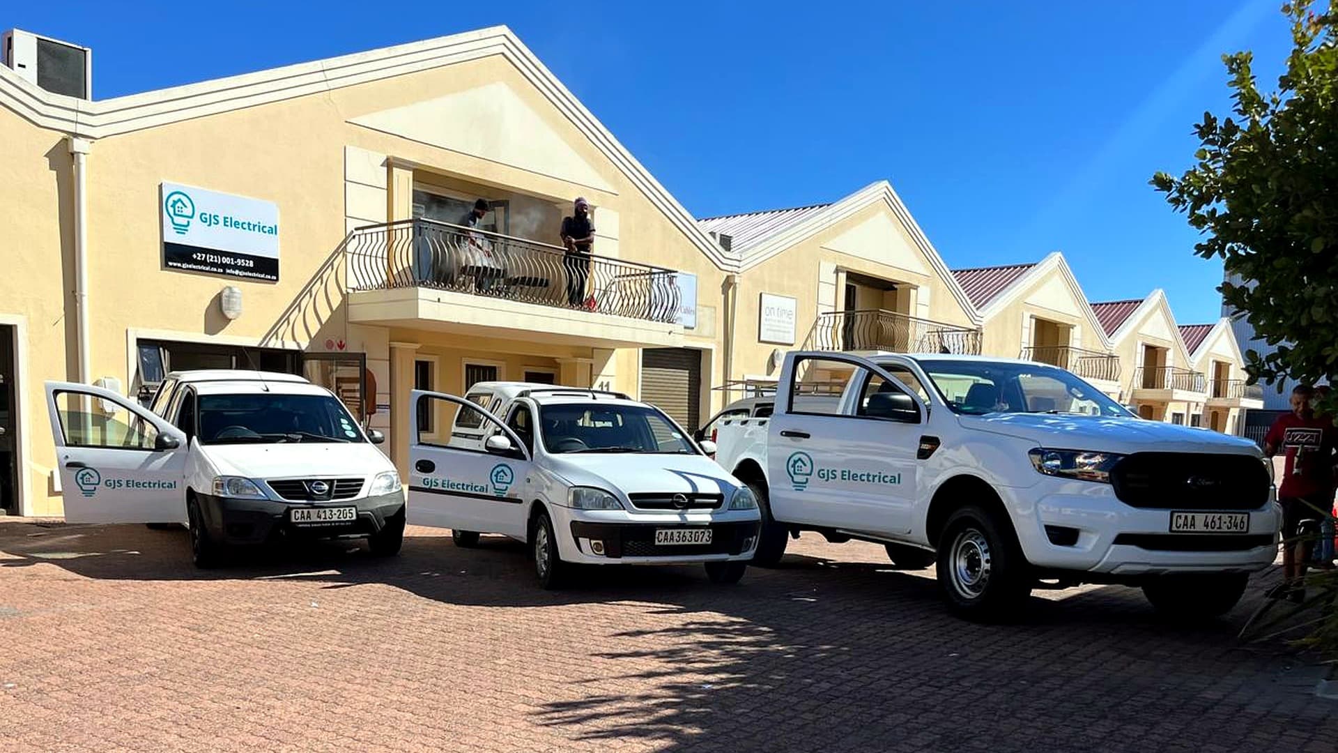 GJS Electrical office and branded service vehicles in Milnerton
