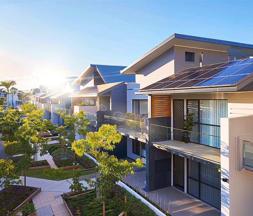 Home using rooftop solar panels for electricity and water heating